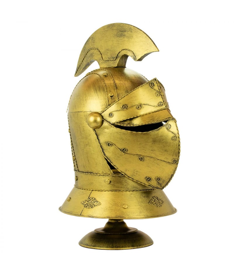 Enfeite Capacete Cavaleiro Medieval Dourado 47x26x30cm