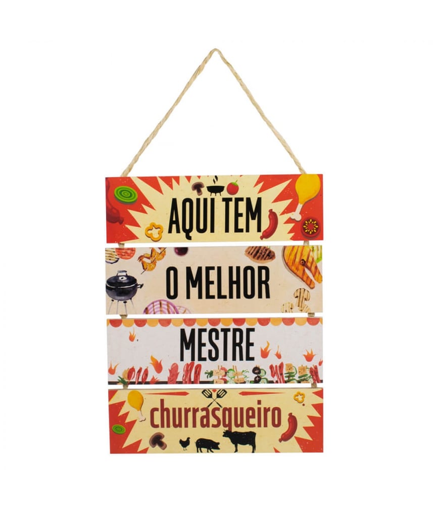 Jogo 4 Placas Decorativas Madeira Cordão 37x29x0,5cm