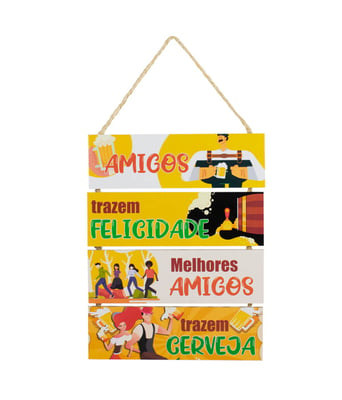 Home Variedades  Jogo 4 Placas Decorativas Madeira Cordão  1