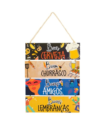 Home Variedades  Jogo 4 Placas Decorativas Madeira Cordão  1