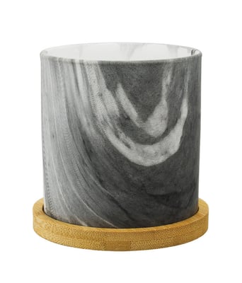 Home Variedades  Vaso Porcelana Preto Base Bambu  1