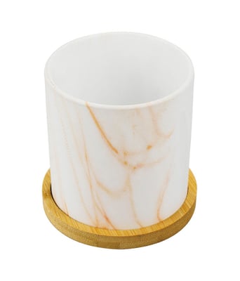 Home Variedades  Vaso Porcelana Laranja Base Bambu  2