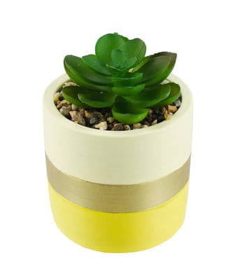 Home Variedades Vaso Cimento Base Amarela Planta Artificial 2 Home Variedades Vaso Cimento Base Amarela Planta Artificial 2