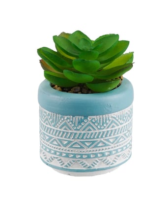 Home Variedades  Vaso Cimento Azul Planta Artificial   2