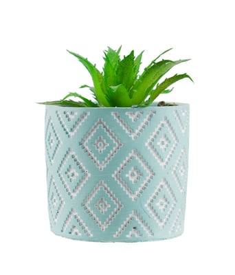 Home Variedades  Vaso Turquesa Cimento Planta Artificial  1