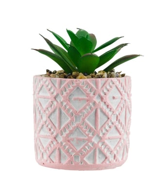 Home Variedades  Vaso Rosa Cimento Planta Artificial Verde  1