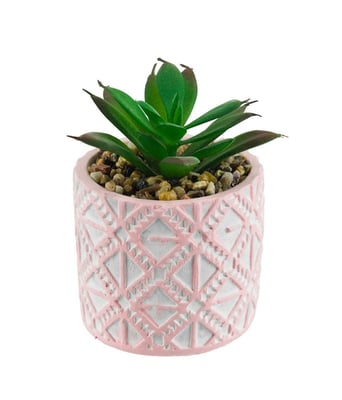 Home Variedades  Vaso Rosa Cimento Planta Artificial Verde  2