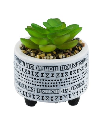 Home Variedades Vaso Branco De Cimento Planta Artificial 2 Home Variedades Vaso Branco De Cimento Planta Artificial 2