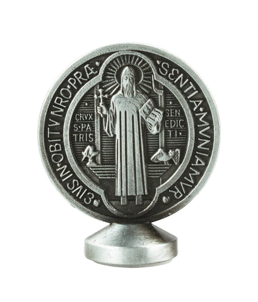 Medalhão São Bento Prateado Metal Uso Carro 5.5cm