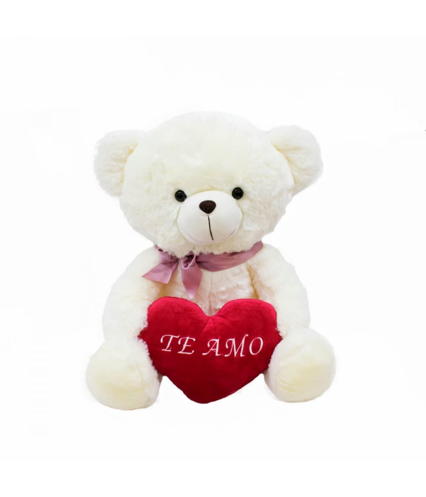 Urso Branco Com Laço Coração Te Amo 45cm - Pelúcia