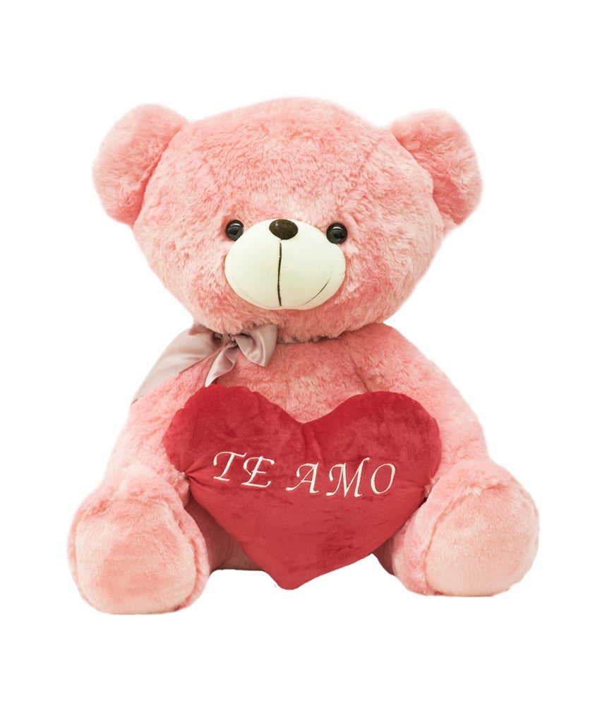 Urso Rosa Com Laço Coração Te Amo 45cm - Pelúcia