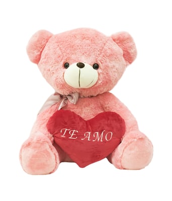 Home Variedades  Urso Rosa Com Laço Coração Te Amo 45cm  1