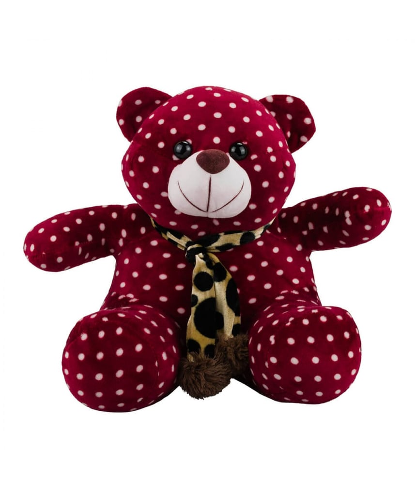 Urso Vinho Pintas Brancas Cachecol 25cm - Pelúcia