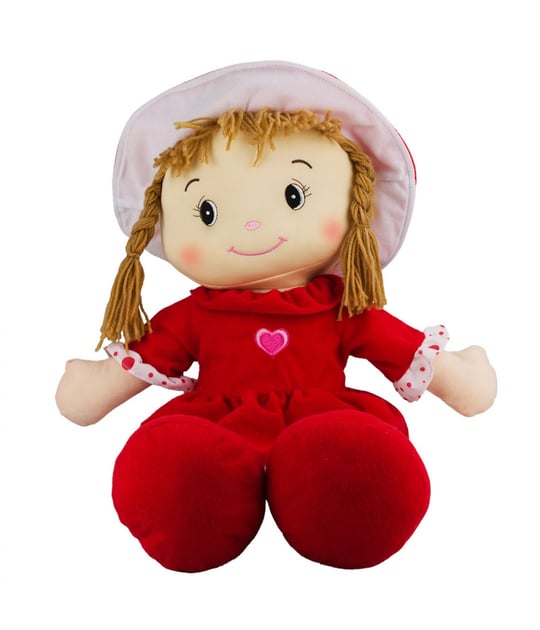 Boneca De Pano Com Chapéu Vestido Vermelho Joaninha 50cm