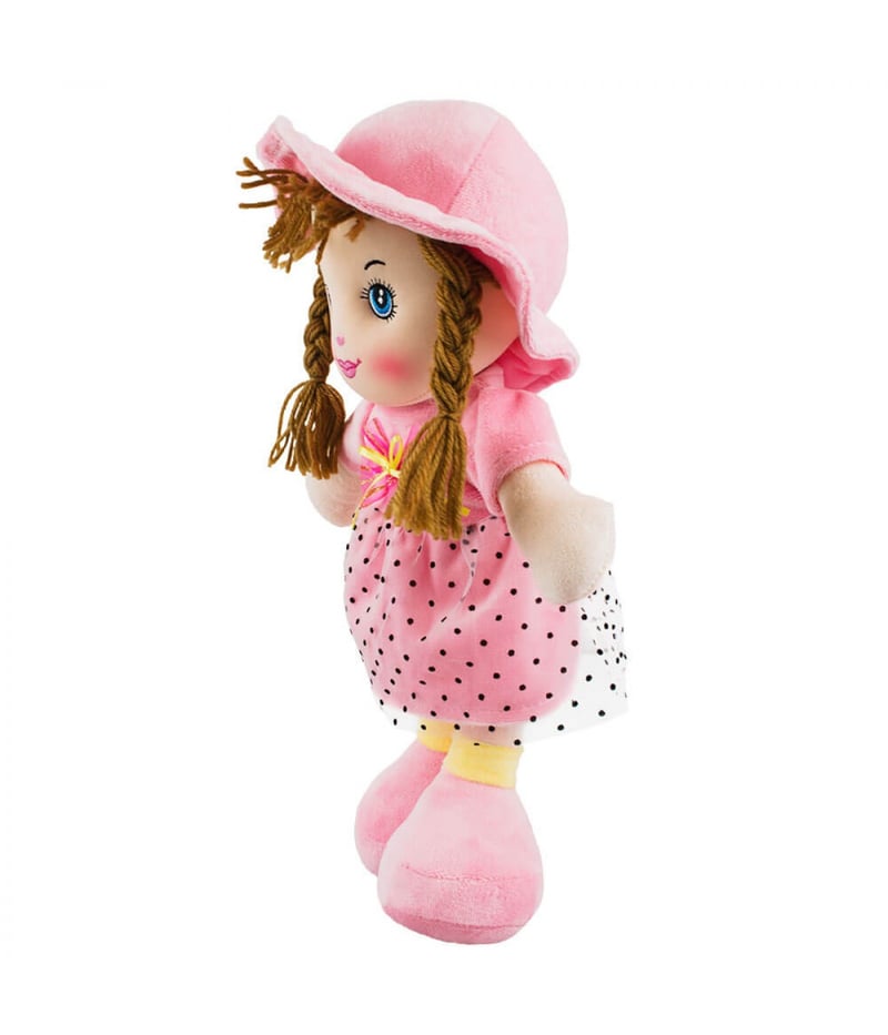 Boneca Chapéu Vestido Rosa Pontilhado 48cm