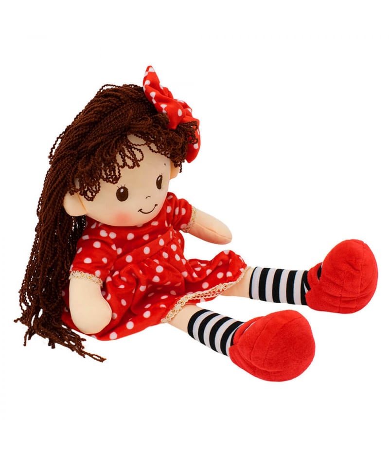 Boneca Vestido Vermelho Cabelo Cacheado 48cm