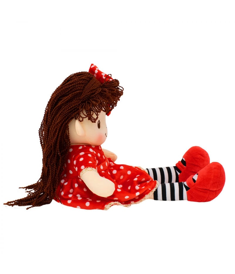 Boneca Vestido Vermelho Cabelo Cacheado 48cm