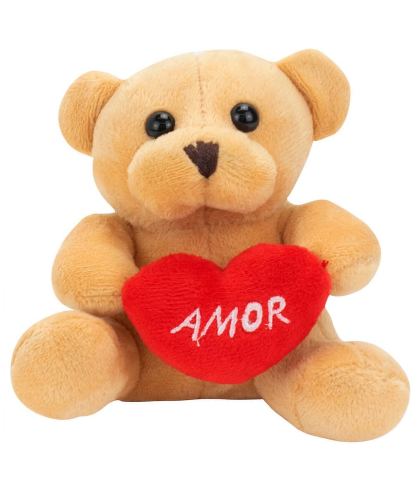 Chaveiro Urso Bege Coração Amor 12cm - Pelúcia