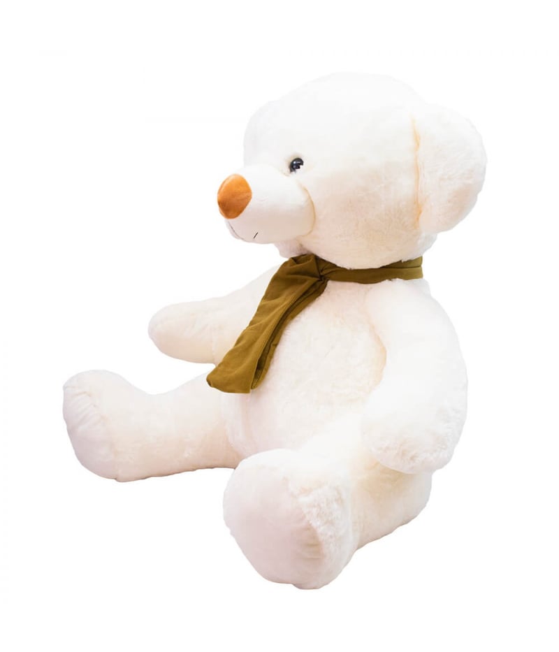 Urso Branco Sentado Cachecol 60cm - Pelúcia