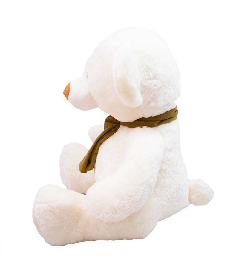 Urso Branco Sentado Cachecol 60cm - Pelúcia