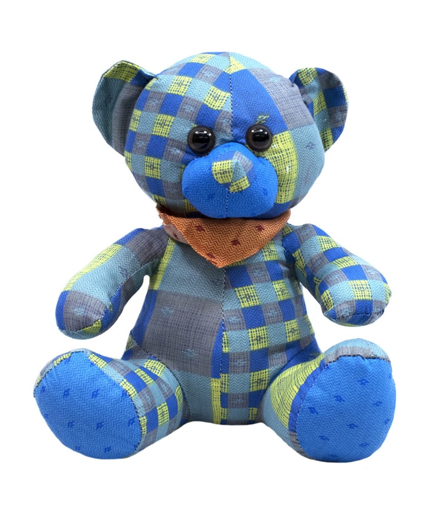 Urso Azul De Pano Sentado Laço Pescoço 23cm - Pelúcia