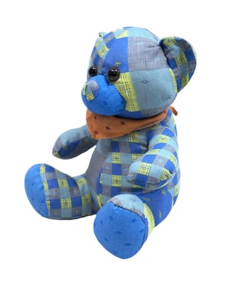 Home Variedades  Urso Azul De Pano Sentado Laço Pescoço  3