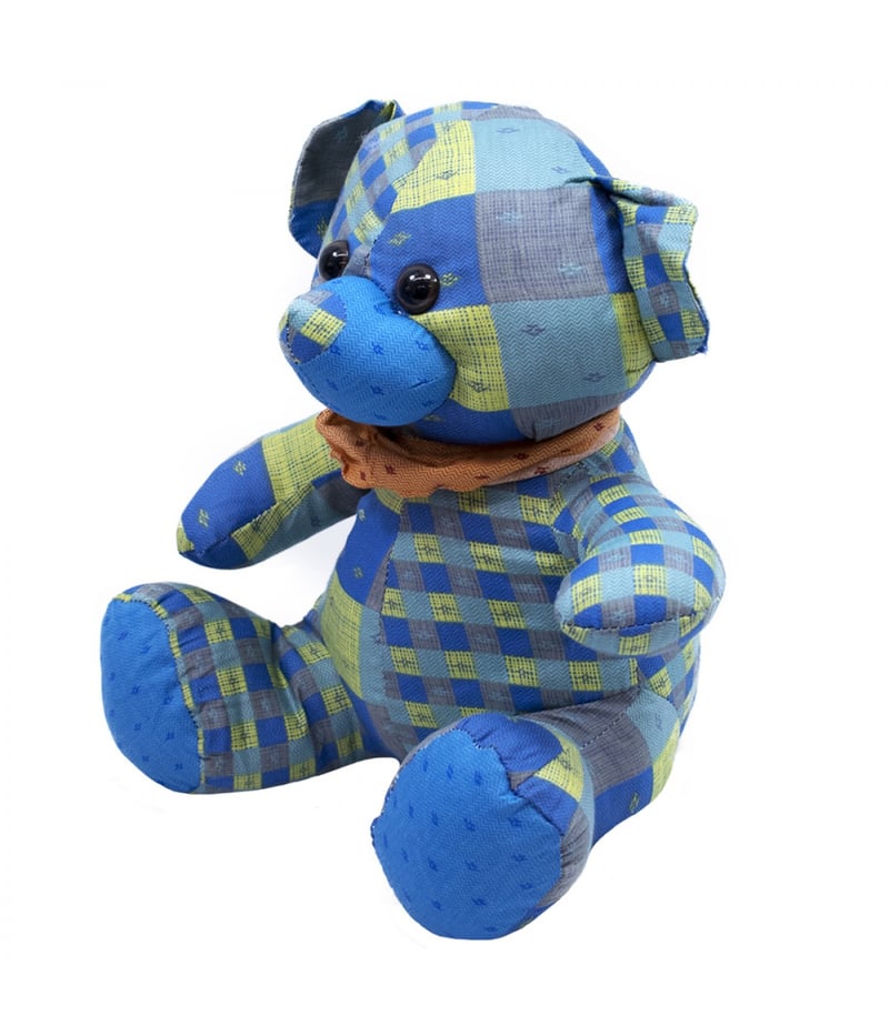 Urso Azul De Pano Sentado Laço Pescoço 30cm - Pelúcia