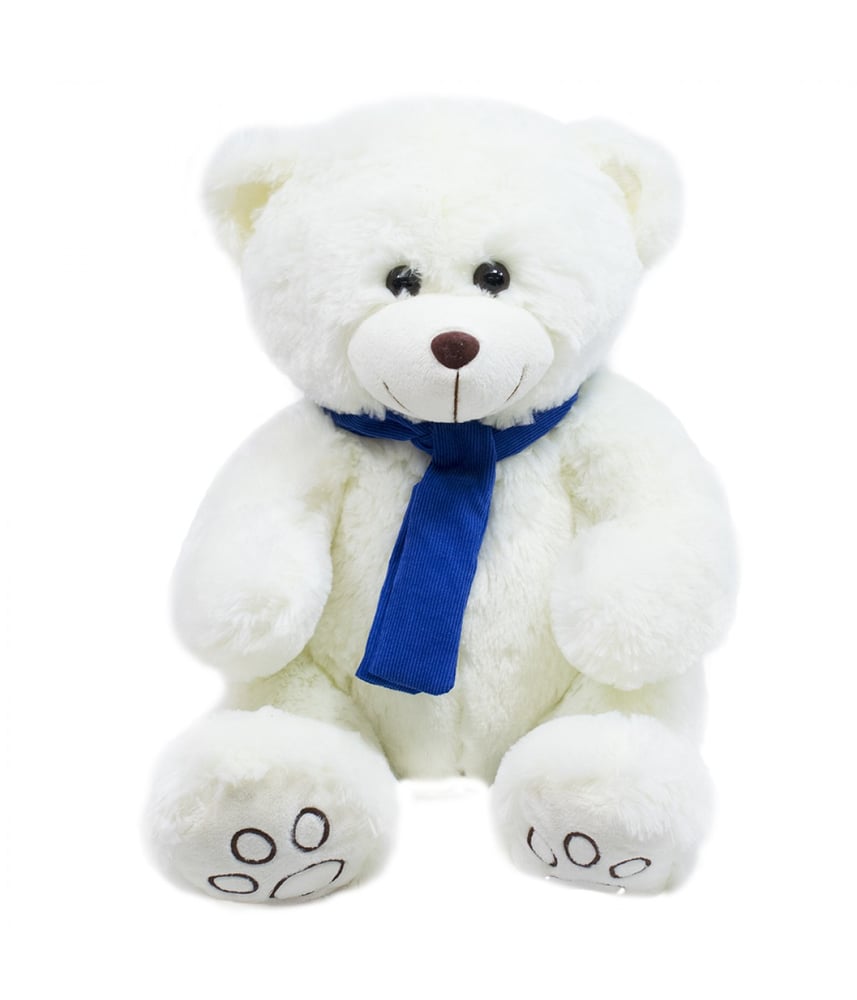 Urso Branco Cachecol Azul 35cm - Pelúcia