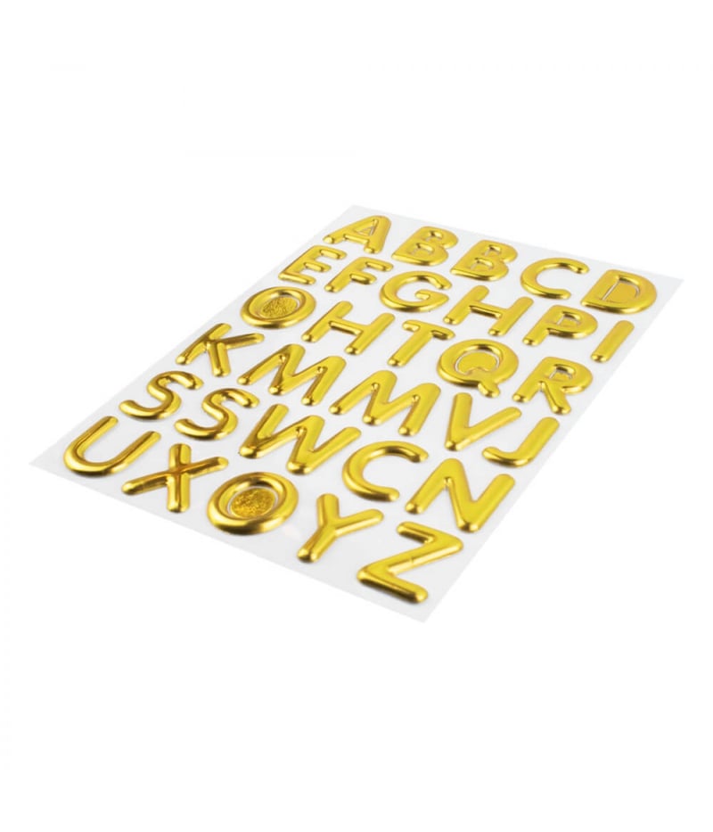 Cartela Adesivos Letras Alfabetos Dourado