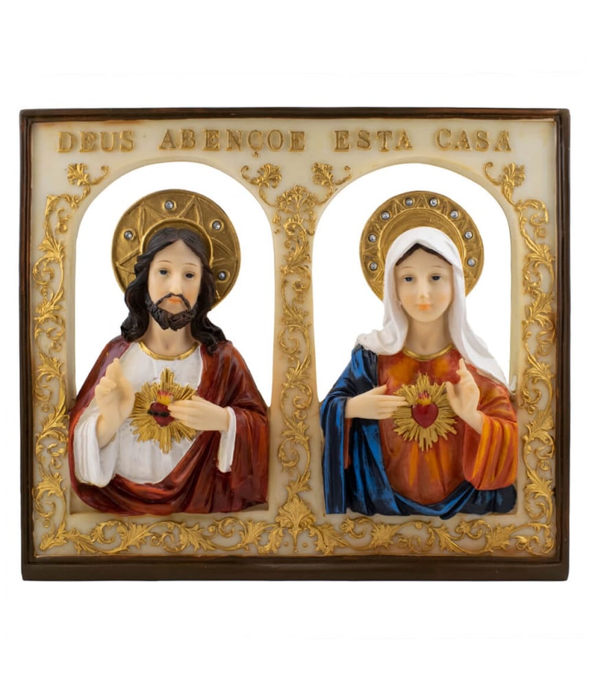 Quadro Sagrado Coração De Jesus e Maria 25.5x30cm - Enfeite Resina