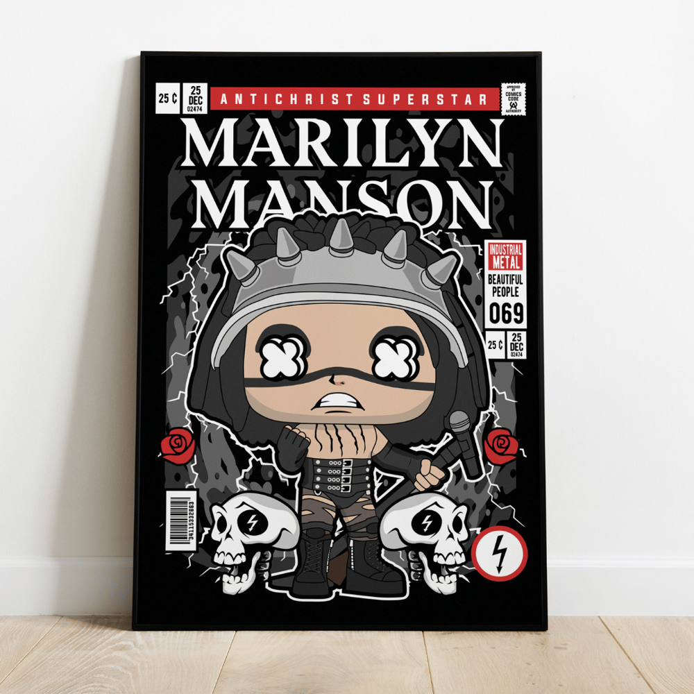 Quadro Decorativo Rock  MDF 3mm 20x28,5 cm - Marilyn Manson