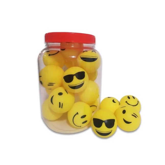 Kit 17 Brinquedo Bolinha Lisa Com Estampa Emoji + Pote. Bolinha Para Adestramento pet