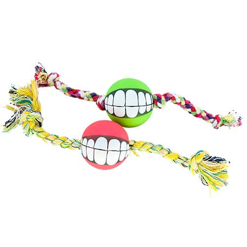 Kit 02 Brinquedos mordedor Bolinhas Sorriso com Corda 100% Algodão Brinquedo para Pet Cachorro e Adestramento