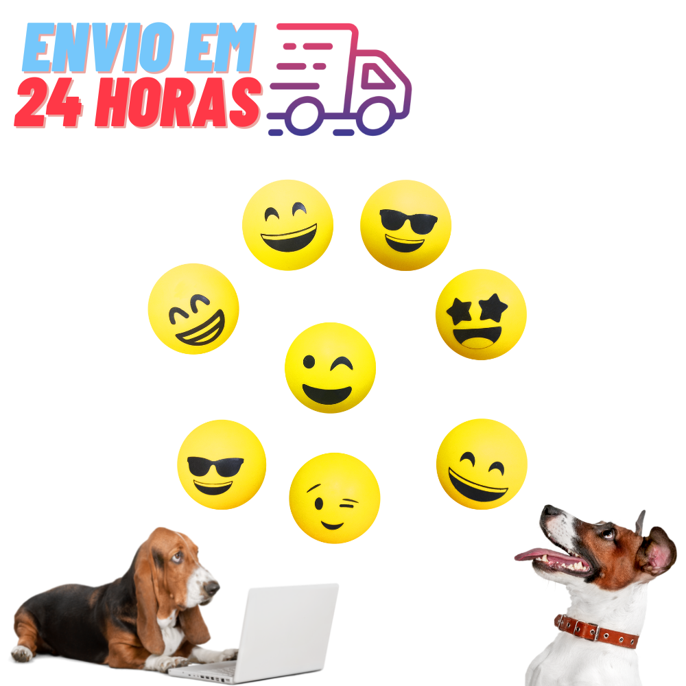 Kit 4 Brinquedos Bolinha Lisa Emoji Carinhas Divertidas Pet Cachorro Adestramento