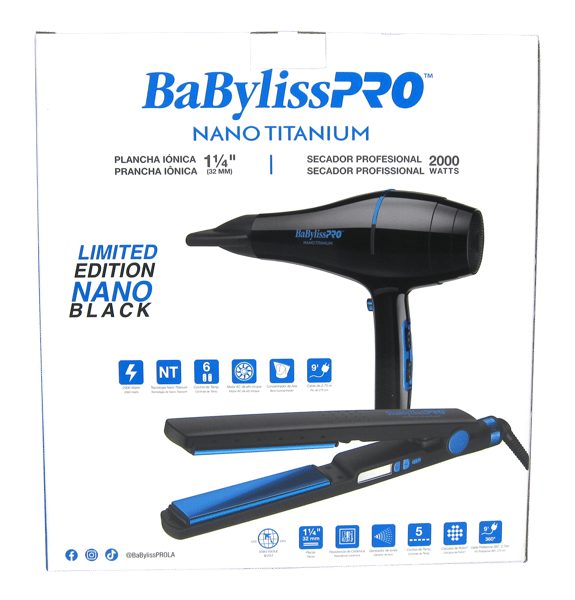 Kit Secador + Prancha Nano Black BabylissPro By Roger 