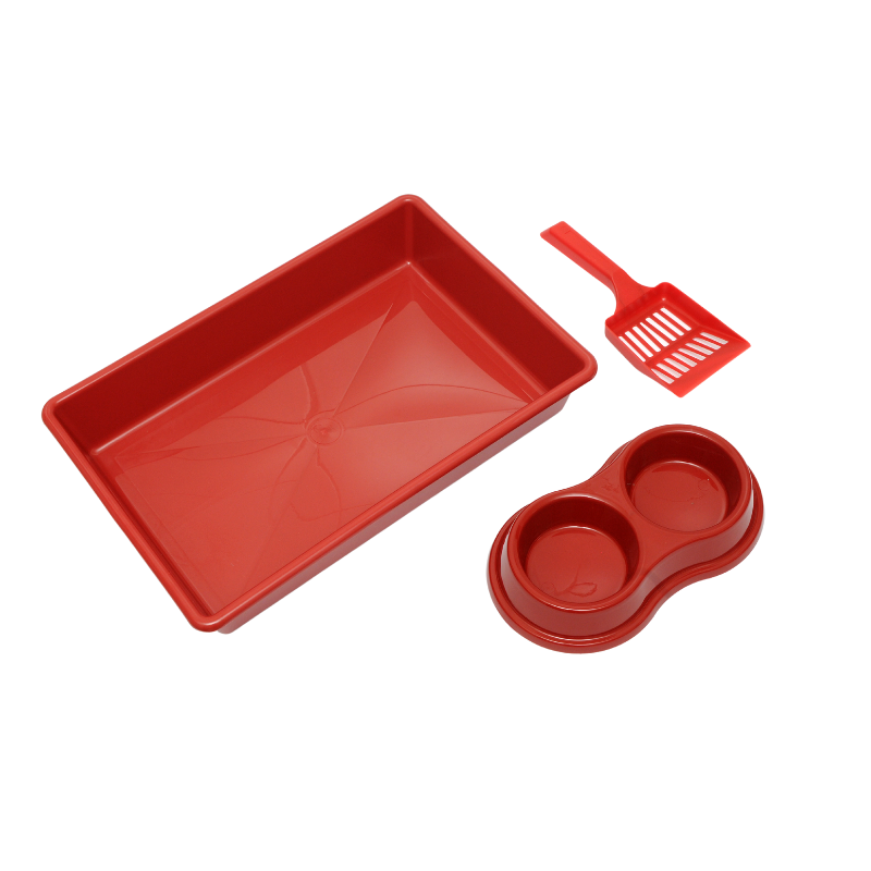 Kit  Bandeja + Pá + Bebedouro para Gatos - Vermelho