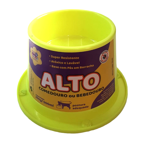 Comedouro Pet Cães Alto Anti Formiga 500ml - Amarelo Neon
