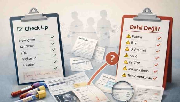 check-up paketine dahil olmayan testler, check-up ek testler, ferritin, b12 testi, d vitamini testi, apoB, lipoprotein a, hs crp, insülin direnci testleri, mikroalbumin happ health