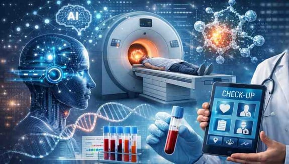 kanser tarama yöntemleri, erken teşhis teknolojileri, yapay zeka kanser tanısı, sıvı biyopsi, check-up ile kanser taraması, genetik kanser testi, PET-CT, erken tanı, dijital sağlık, happ health