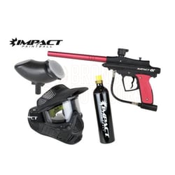 Impact Skirmisher Red .68 Paintball Marker + Impact 200 Round Hopper + Impact Dual Lens Paintball Mask + Impact CO2 Refillable Bottle 12oz