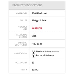 Hornady Subsonic 300 Blackout 190gr Sub-X 20 Rounds