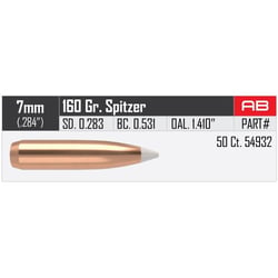 Nosler AccuBond Spitzer 7mm .284" 160gr Projectiles 50 Count