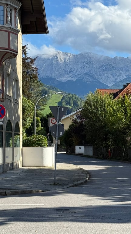Garmisch-Partenkirchen old town with Alps backdrop