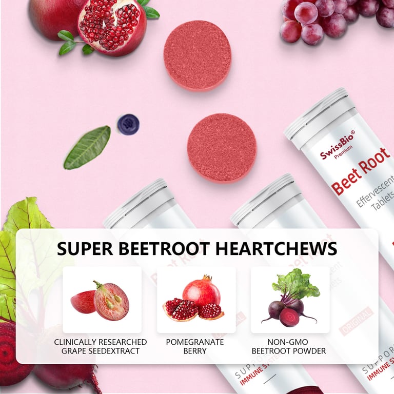 SwissBio Super Beetroot Heart Chews Effervescent Tablets - Image 3