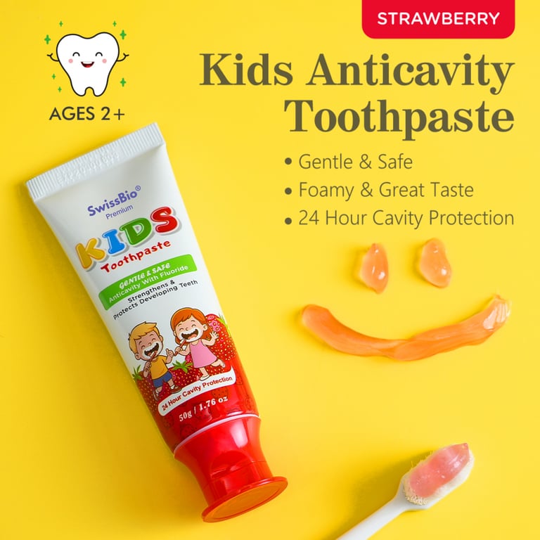 SwissBio Kids Organic Anticavity Toothpaste - Strawberry - Image 2