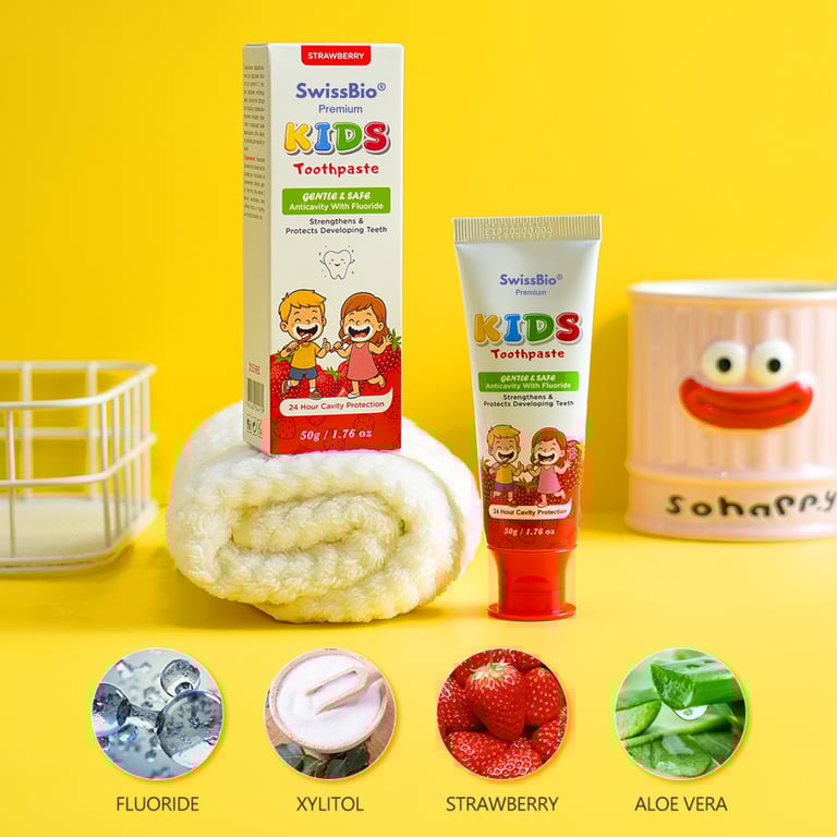 SwissBio Kids Organic Anticavity Toothpaste - Strawberry - Image 3