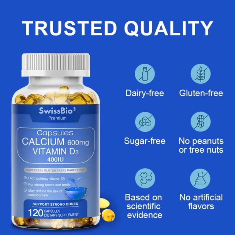 SwissBio Calcium 600mg with Vitamin D3 - Image 2