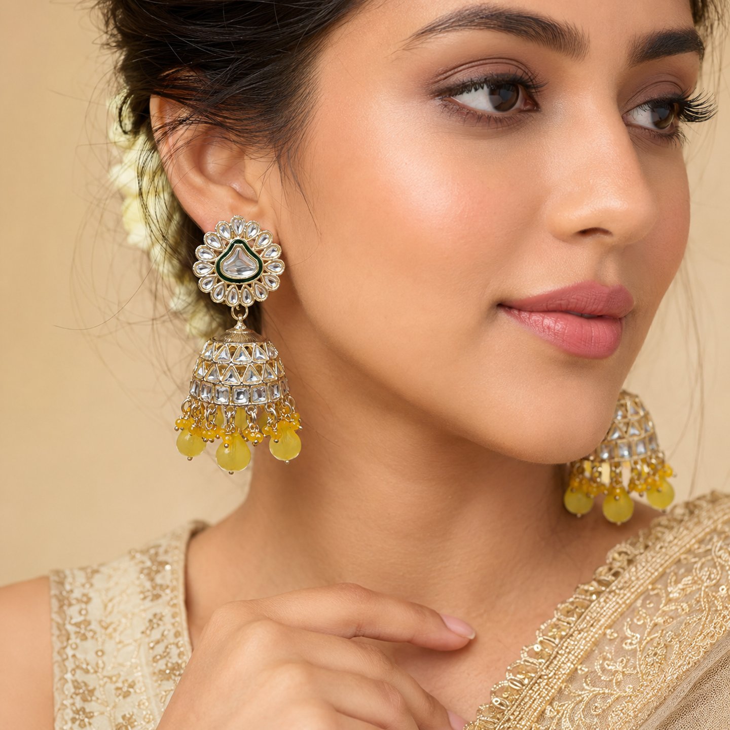 Sanaya Kundan and Hanging Pearls Jhumka