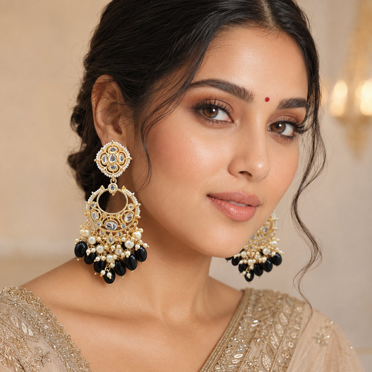 Aaravi Kundan Chandbalis with Colored Pearls