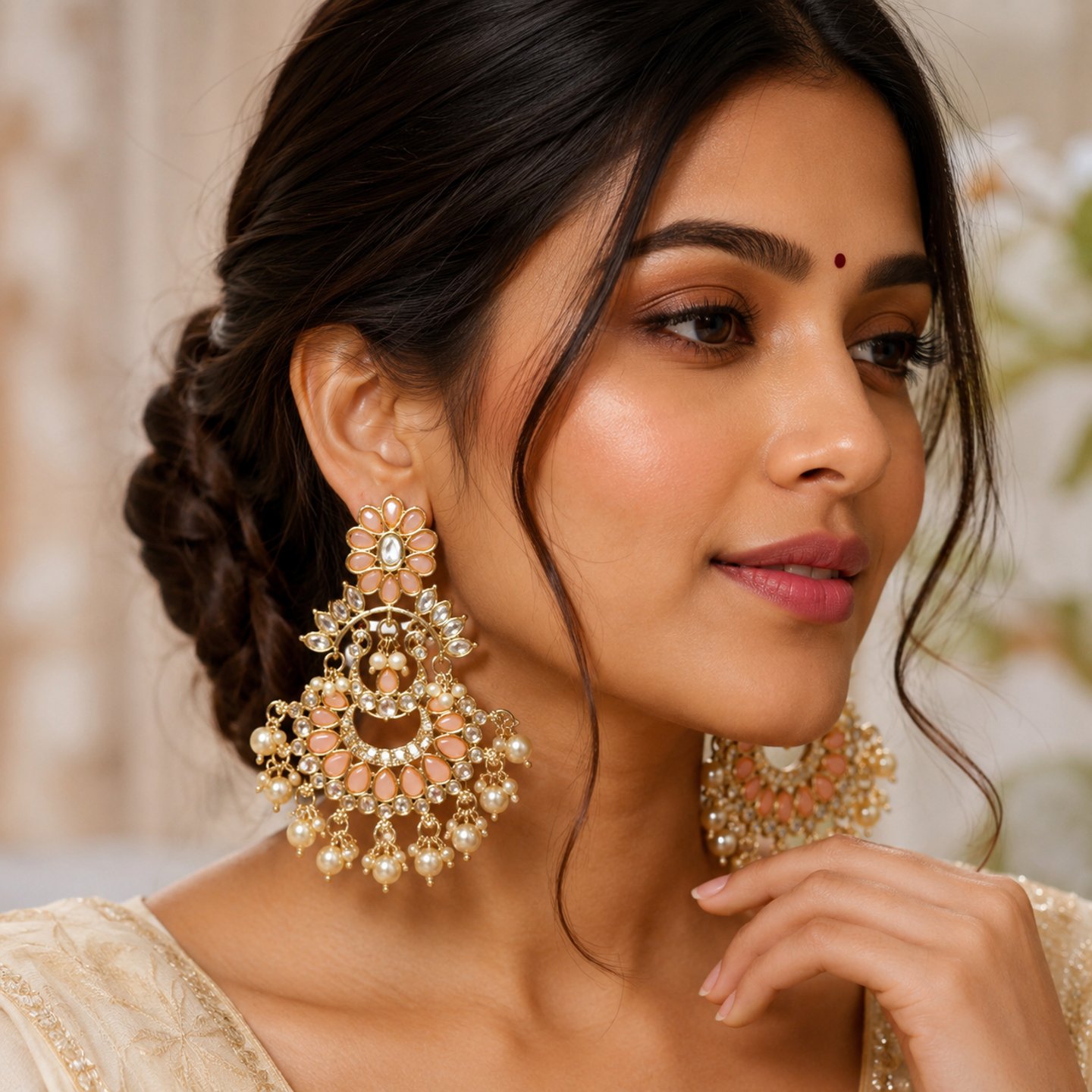 Bhavika Kundan Earrings with Hanging Pearls